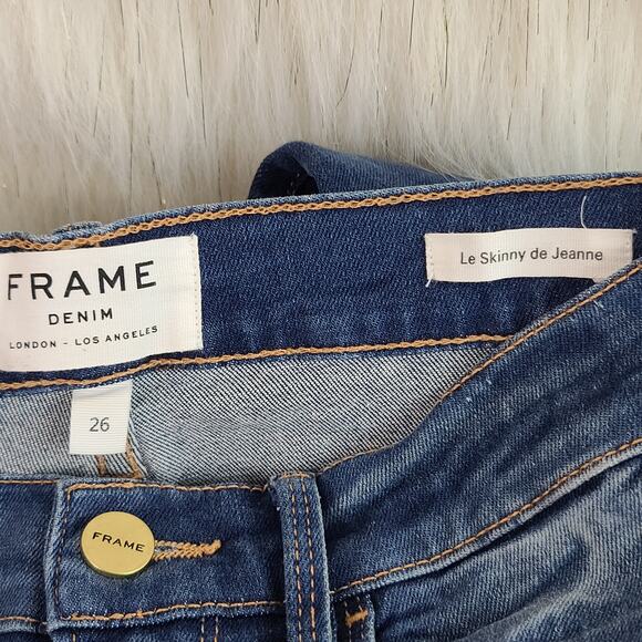 Frame Le Skinny de Jeanne Crop Cantine Stretch Raw Frayed Hem Dark Wash Size 26 - Picture 11 of 12